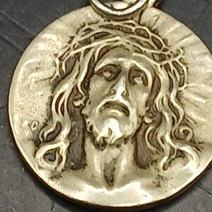 RARE  Antique silvered bronze religious medal pendant
